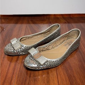 Salvatore Ferragamo Metallic Silver eyelet cutout ballet flats size 7